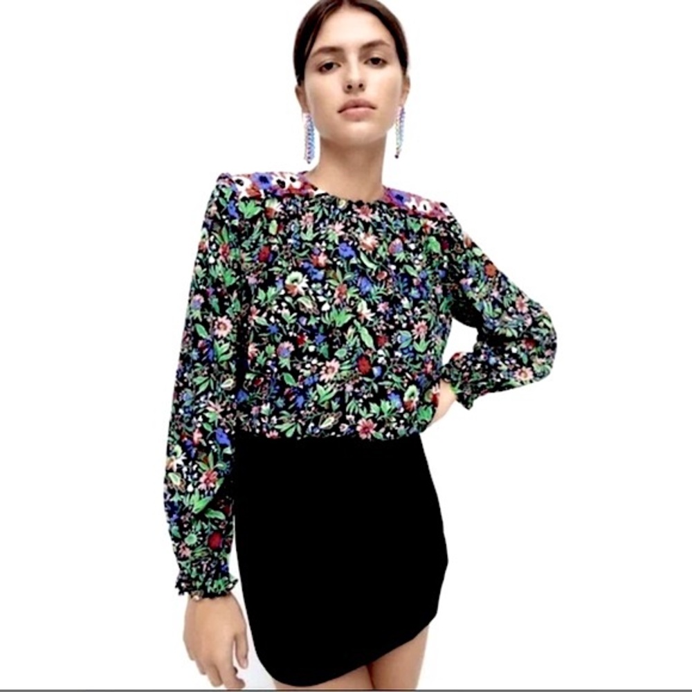 Zara shoulder pad patchwork floral blouse